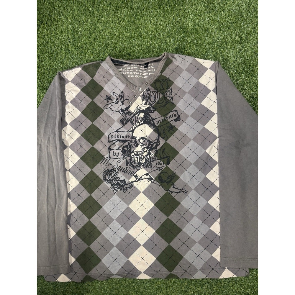 Y2K Argyle Skull‎ Graphic Long Sleeve (XL)Unique long sleeve shirt